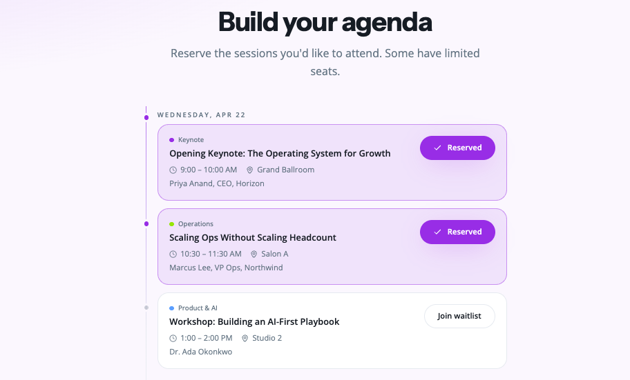 Groupize agenda and session planning