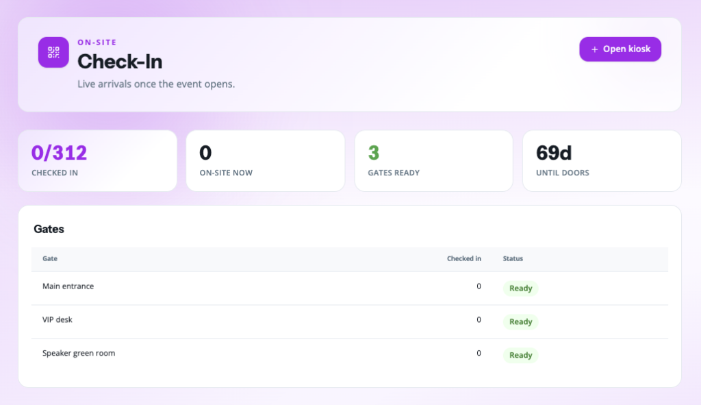 Groupize on-site check-in and session management